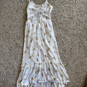 Hollister Cinch top Floral White Maxi Sundress